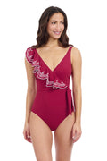 Lola Lazer Asymmetrical Ruffle Surplice One Piece Swimsuit - Neck Asymmetrical Laser Ruffle One-Piece