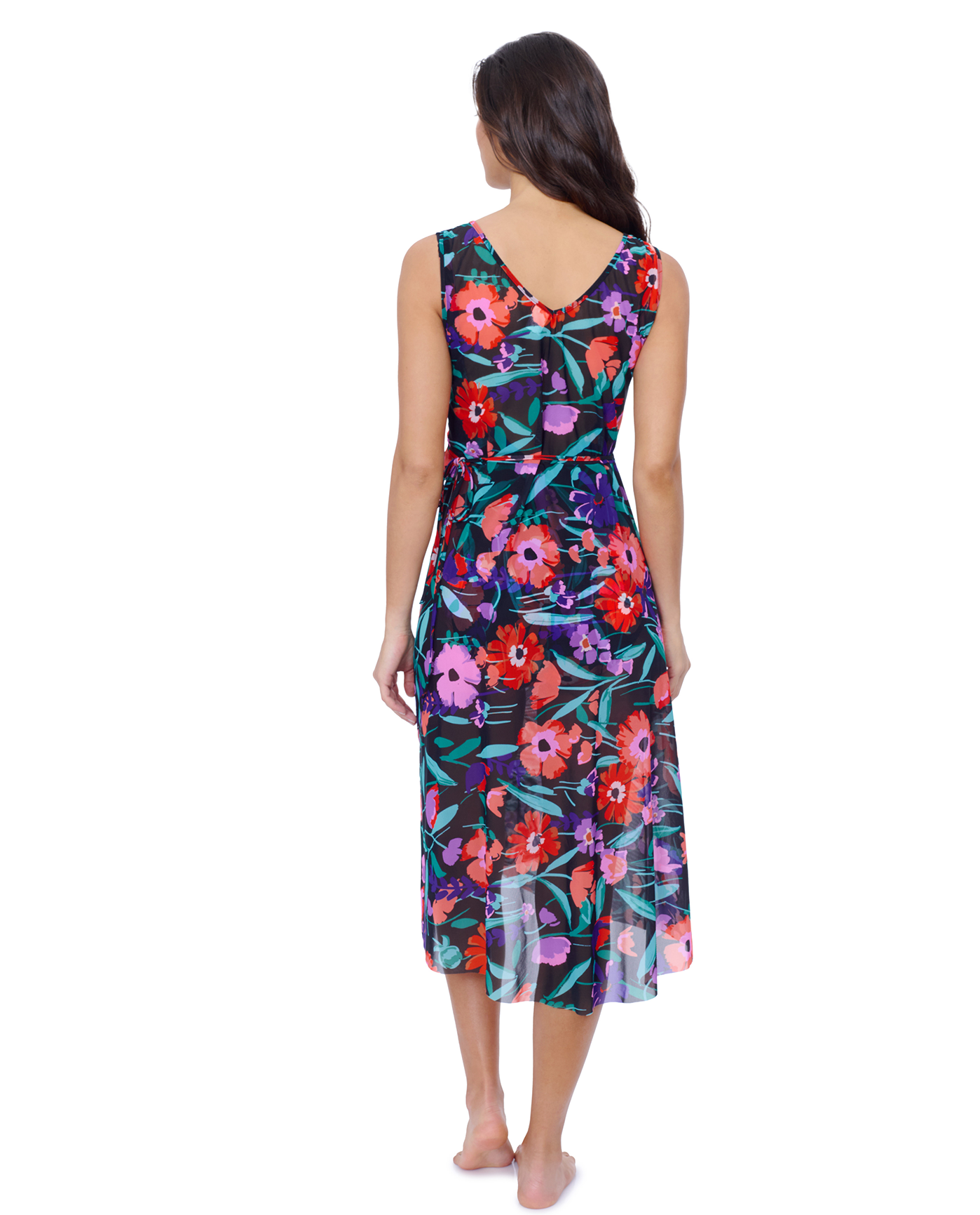 Marguerite V Neck Asymmetrical Ruffle Midi Wrap Mesh Dress