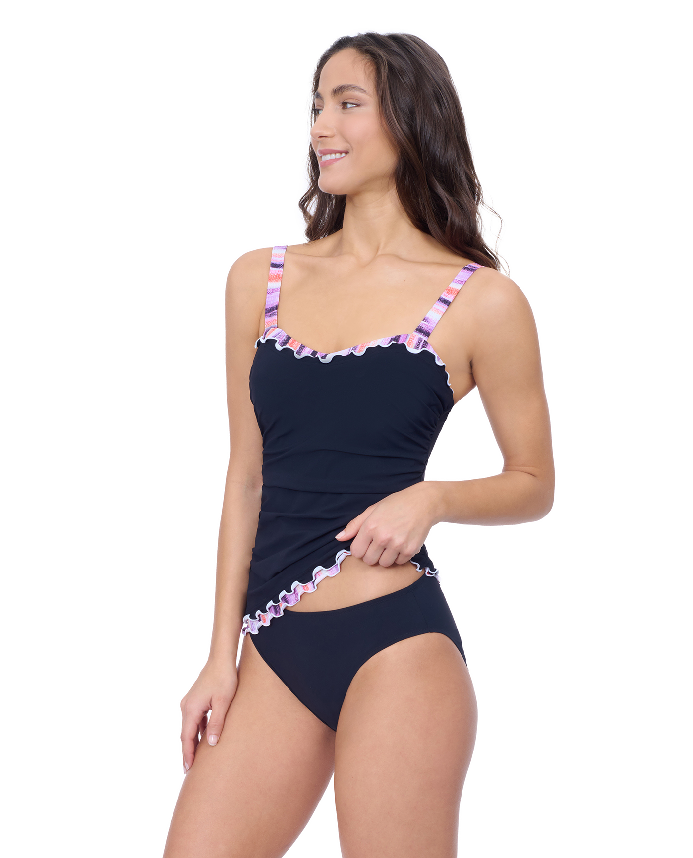 Riga D Cup Solid Center Ruched Tankini
