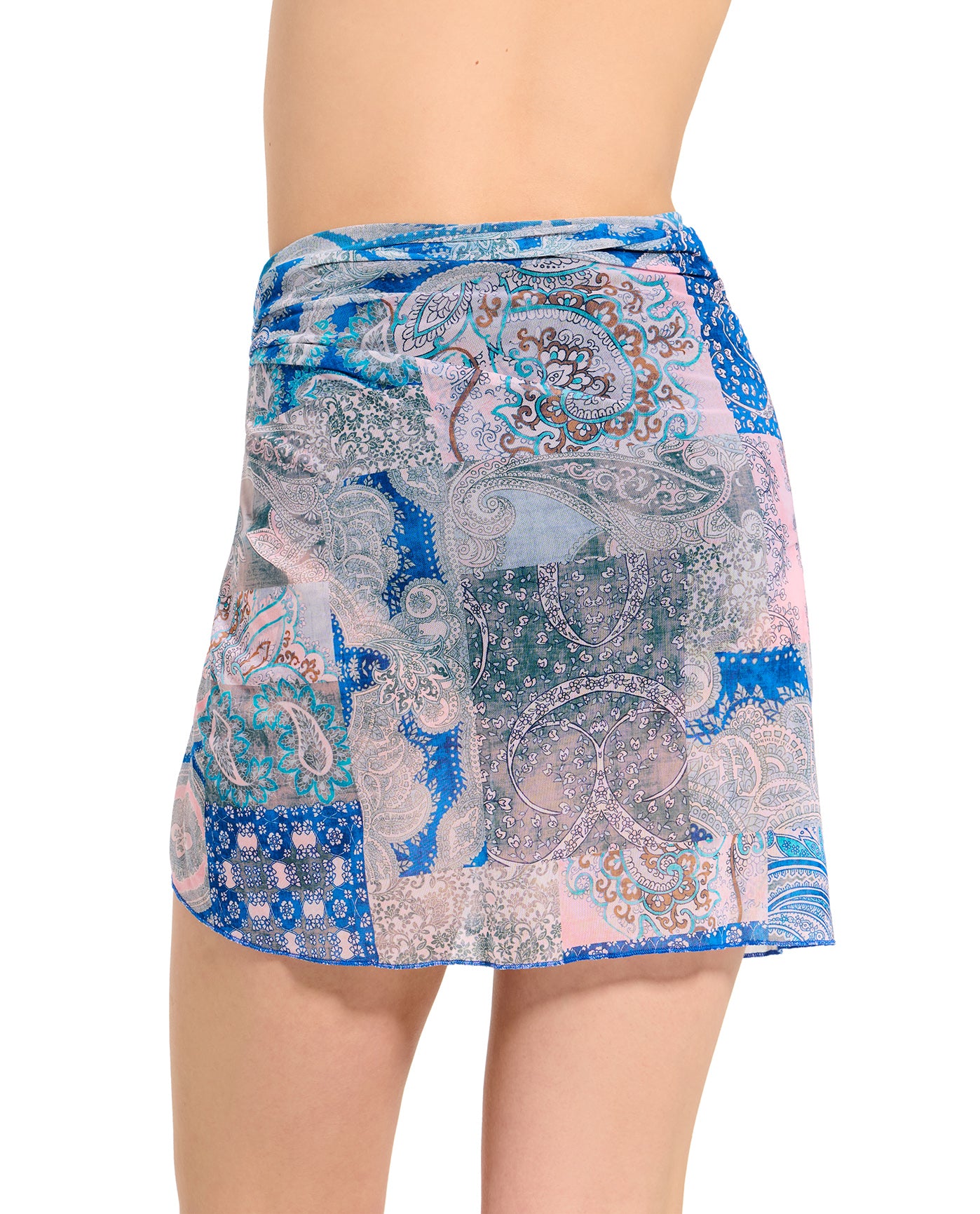 Mesh Sarong Wrap Skirt-Blue multi