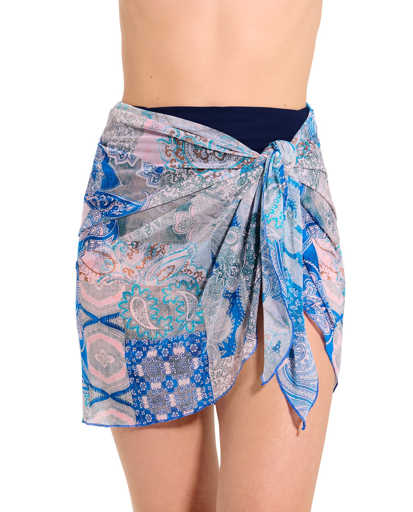 Mesh Sarong Wrap Skirt-Blue multi