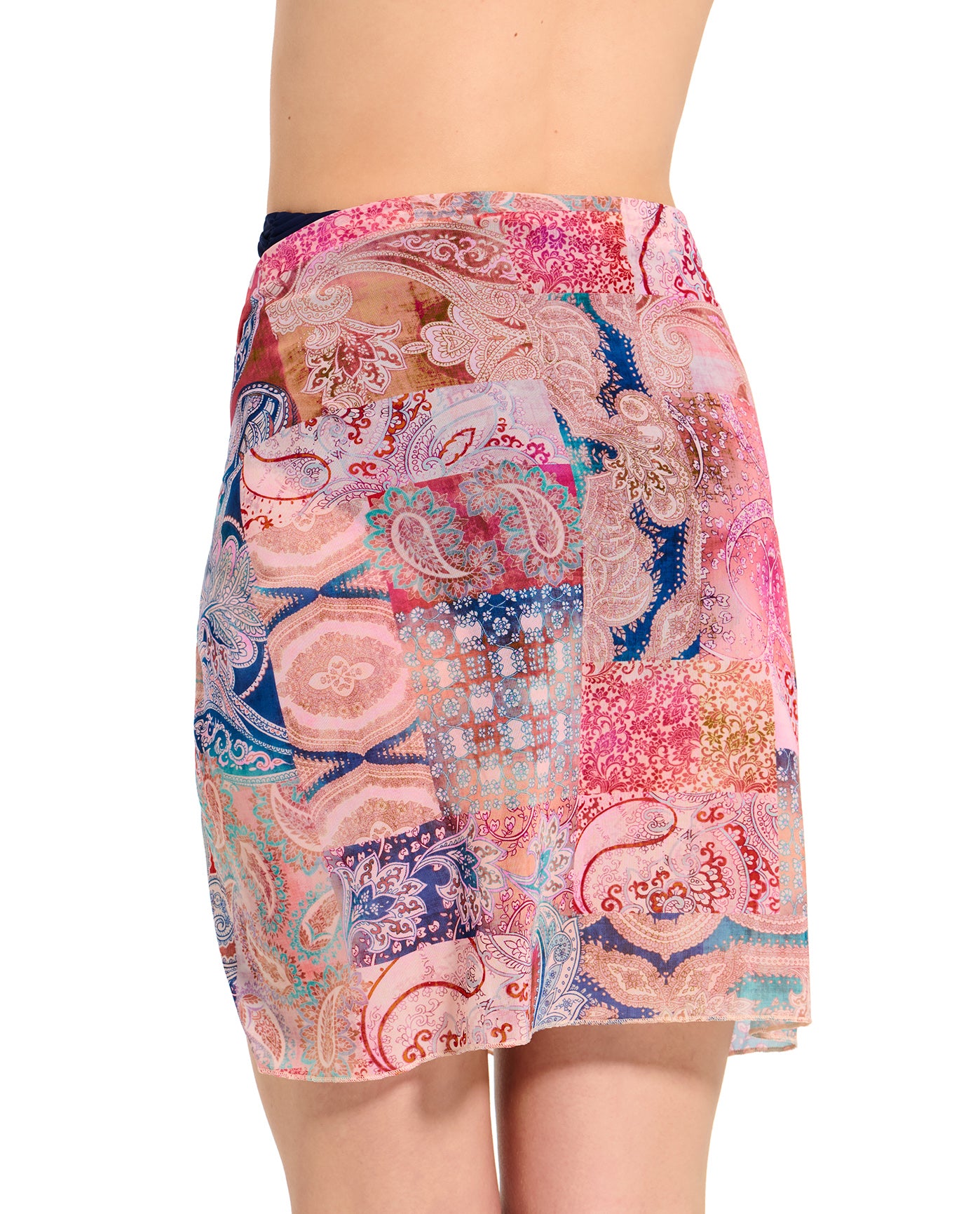 Mesh Sarong Wrap Skirt-Pink multi