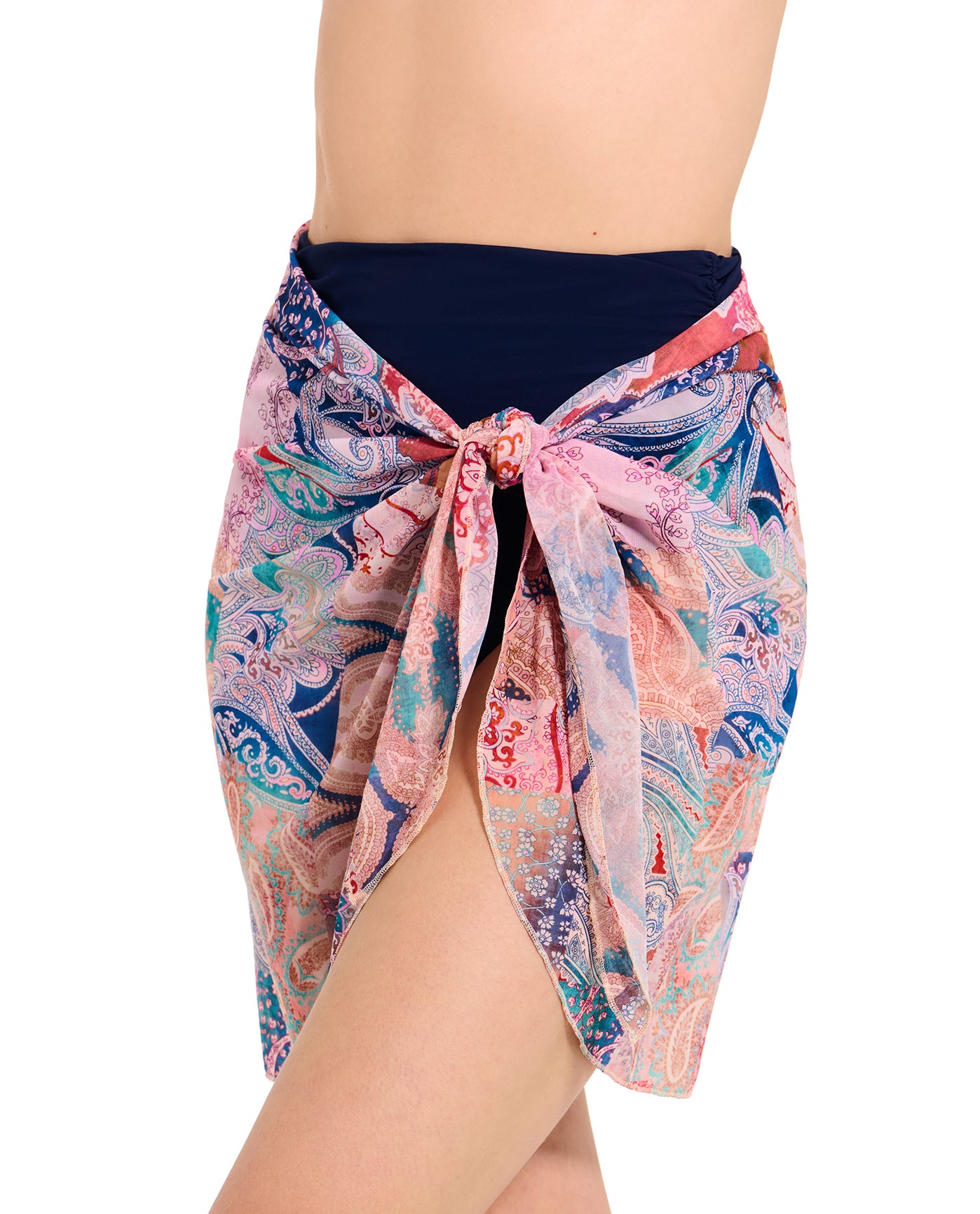 Mesh Sarong Wrap Skirt-Pink multi