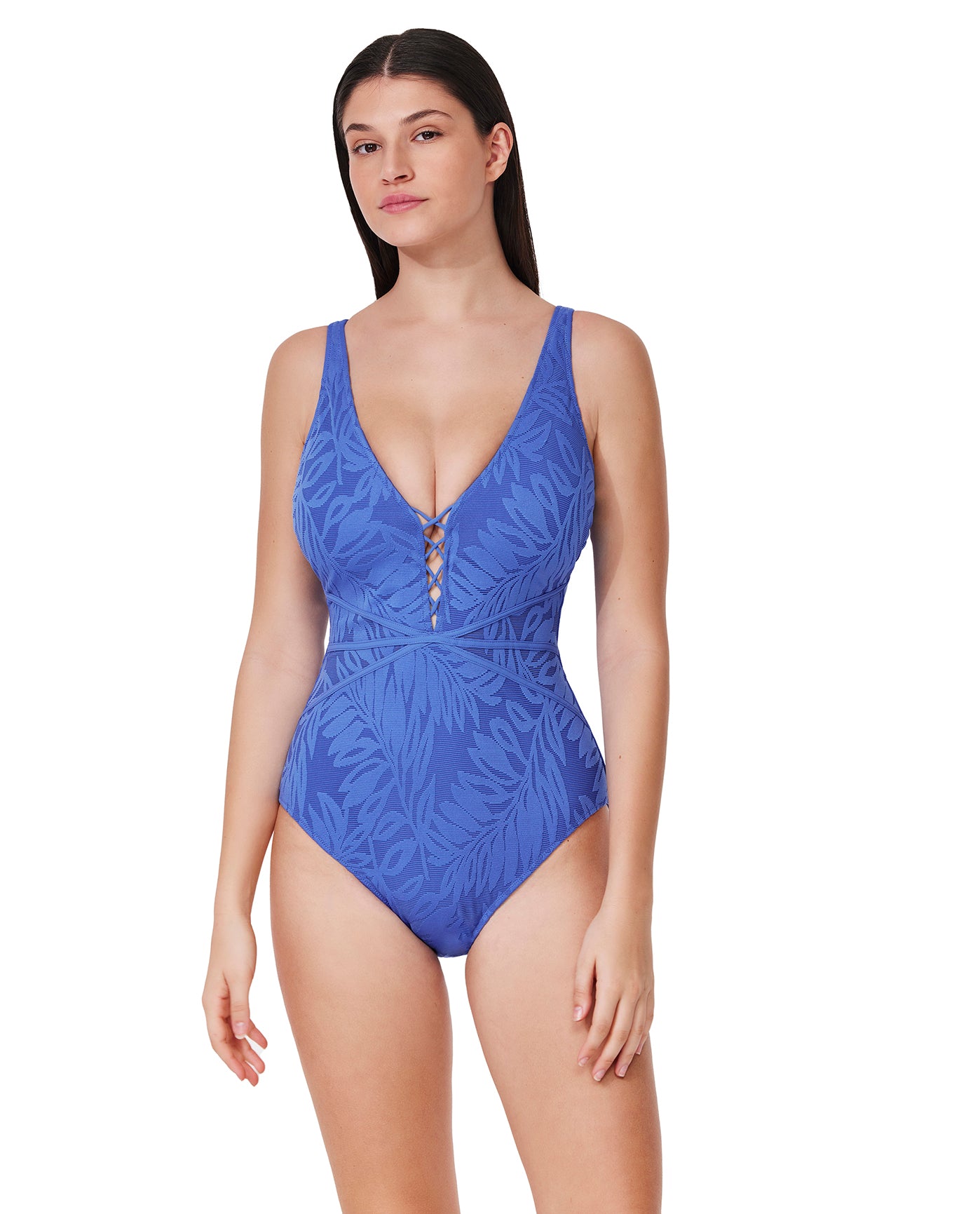 Skyfall Textured V-Neck D-Cup One Piece | Skyfall-Blue