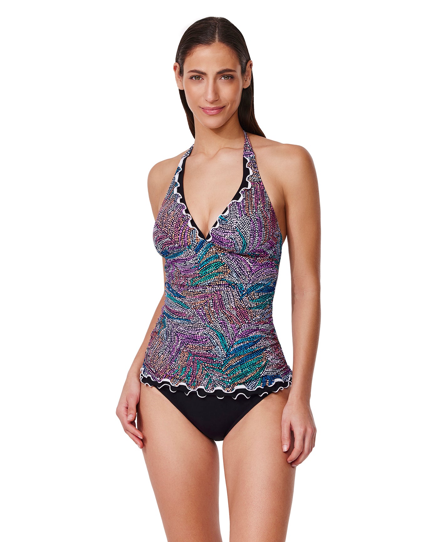 Layla Tricolore Halter Tankini Top-Blackmulti