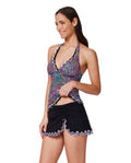 Layla Tricolore Halter Tankini Top -Blackmulti