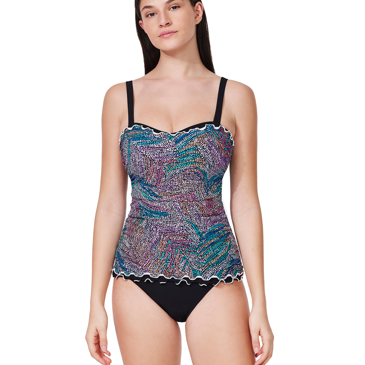 Gottex Layla Tricolore E-Cup Tankini Top – Built-in Underwire Bra, Adjustable Straps, Ruffles (Bottom Sold Separately)