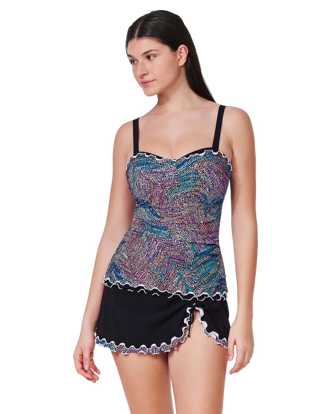 Layla Tricolore E-Cup Tankini Top | Layla-Black-Multi