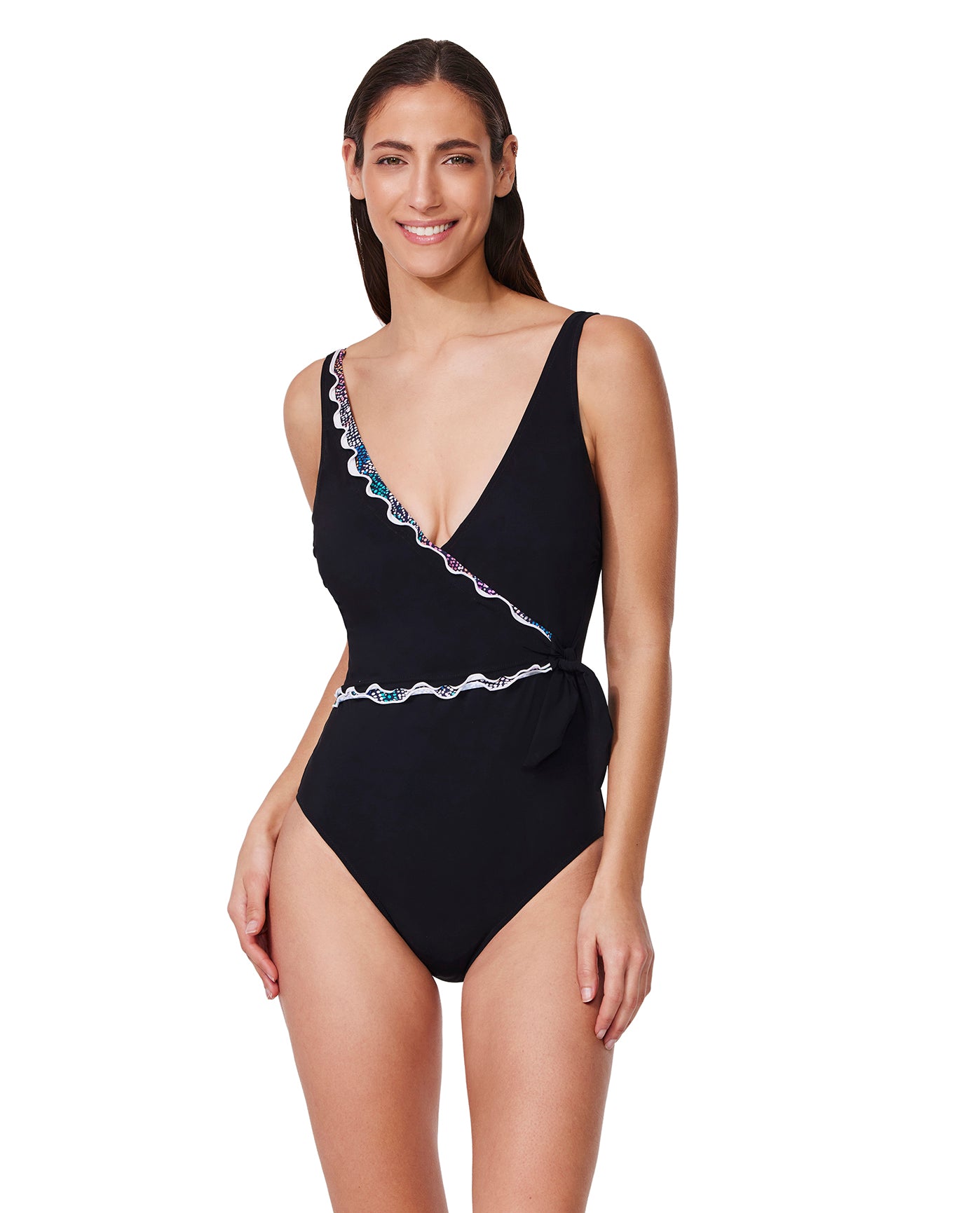 Layla Tricolore V-Neck Surplice One Piece | Black