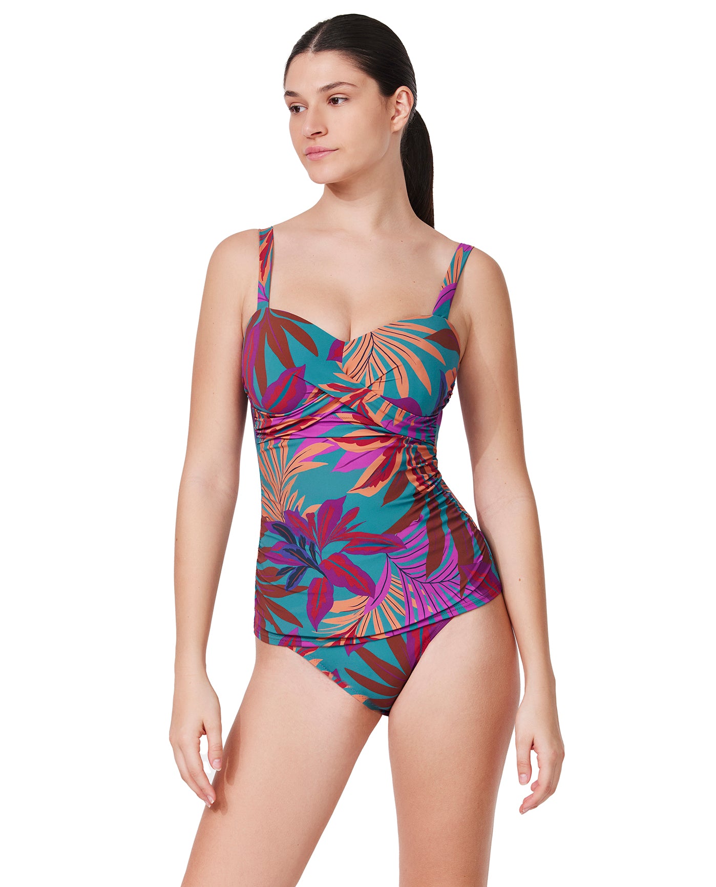 Plantopia D-Cup Tankini Top-Multi teal