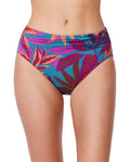 Plantopia Shirred High Waist Swim Bottom-Multi teal