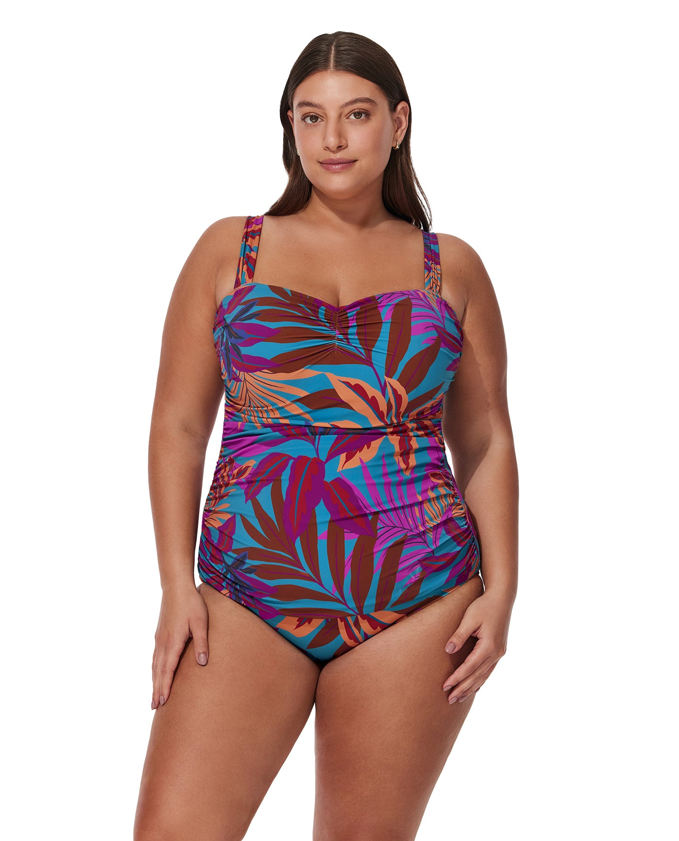 Plantopia Plus Size Tankini Top-Multi teal