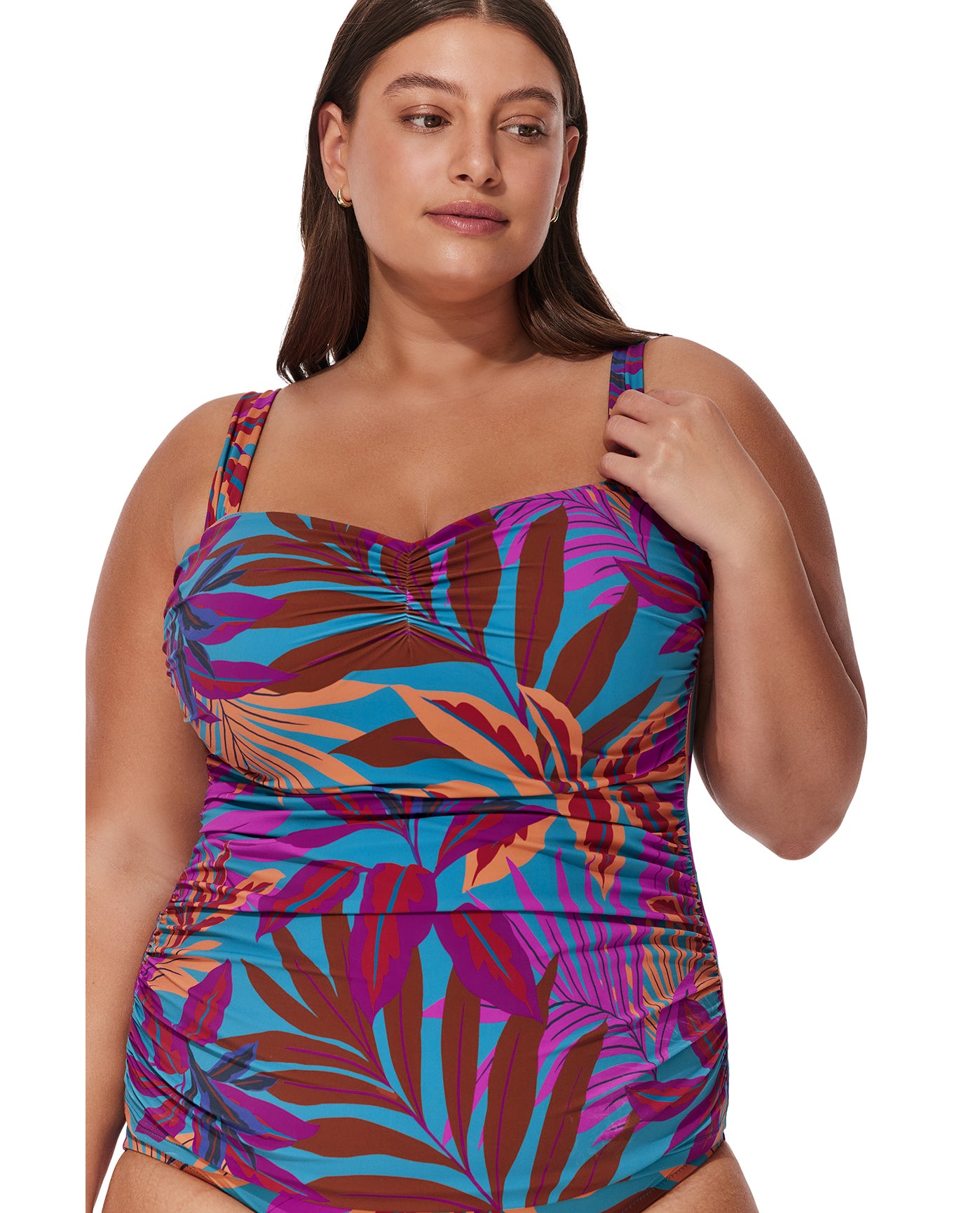 Plantopia Plus Size Tankini Top-Multi teal