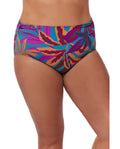 Plantopia Plus Size Shirred High Waist Swim Bottom-Multi teal