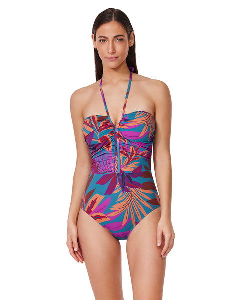 Plantopia Bandeau One Piece-Multi teal Profile by Gottex