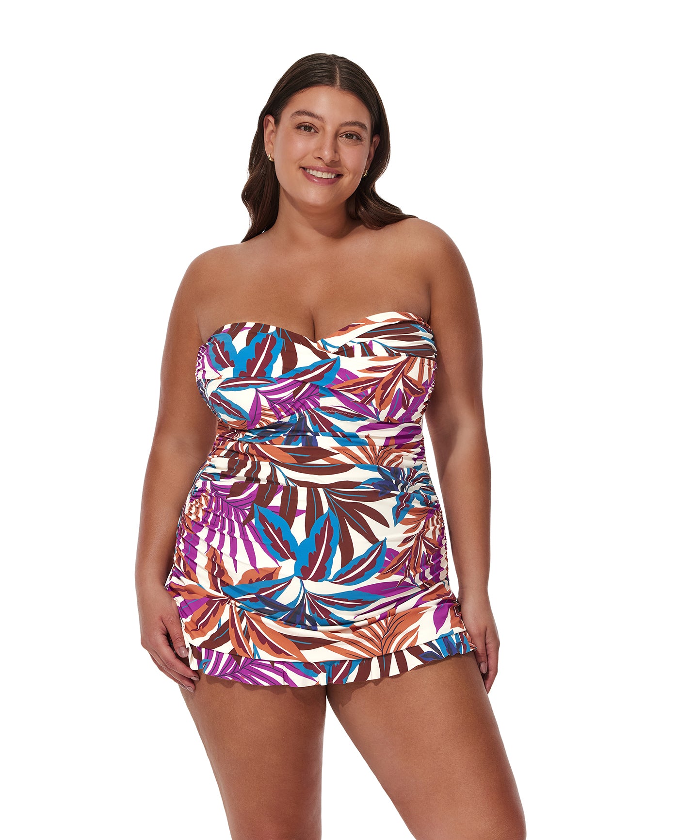 Plantopia Plus Size Bandeau Swimdress-Multi