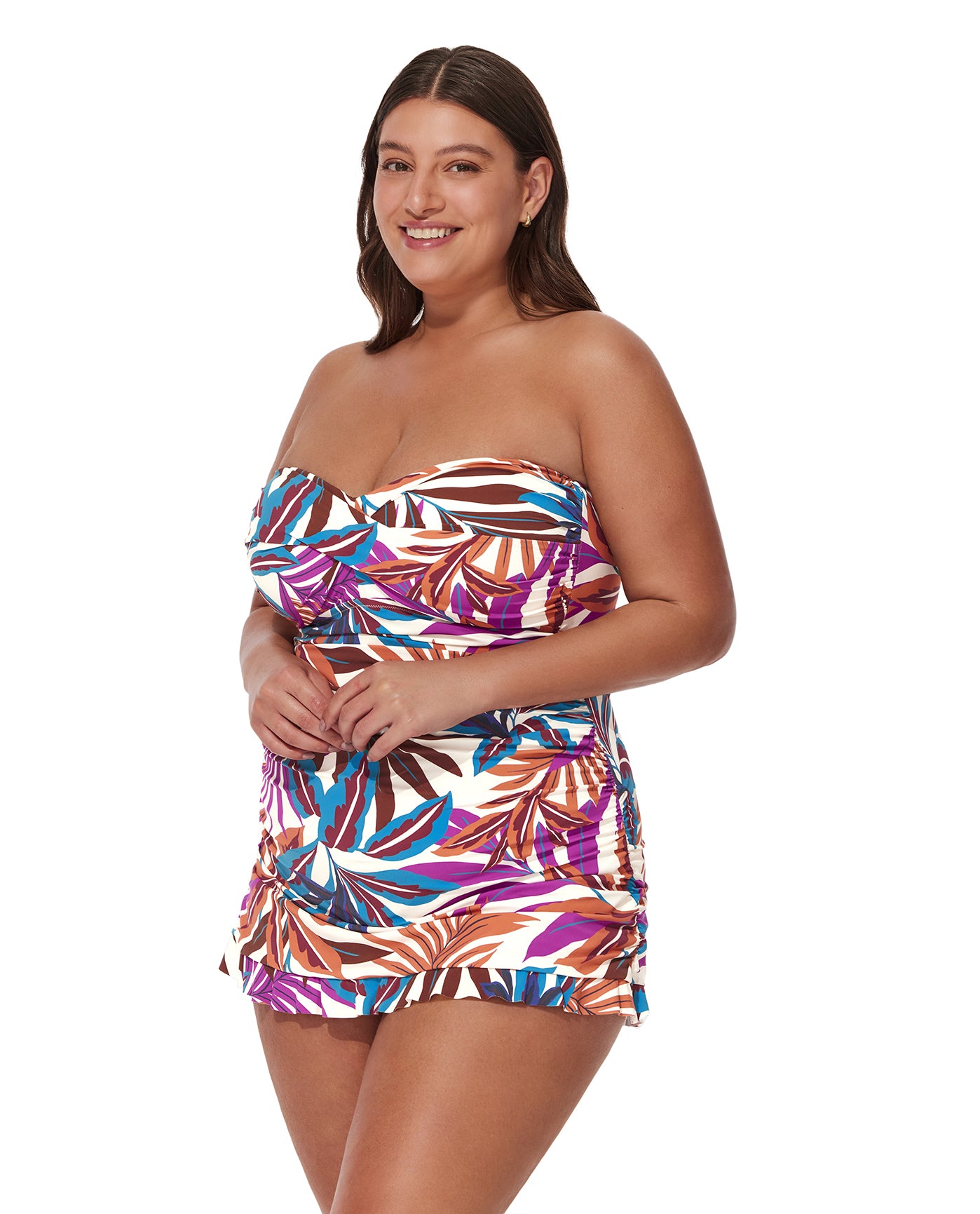 Plantopia Plus Size Bandeau Swimdress-Multi