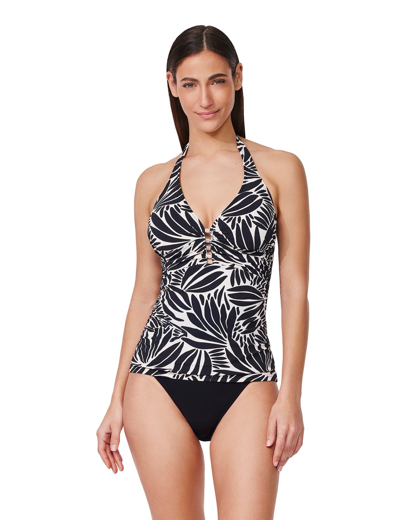 Comeback Halter Tankini Top-Blk/wh