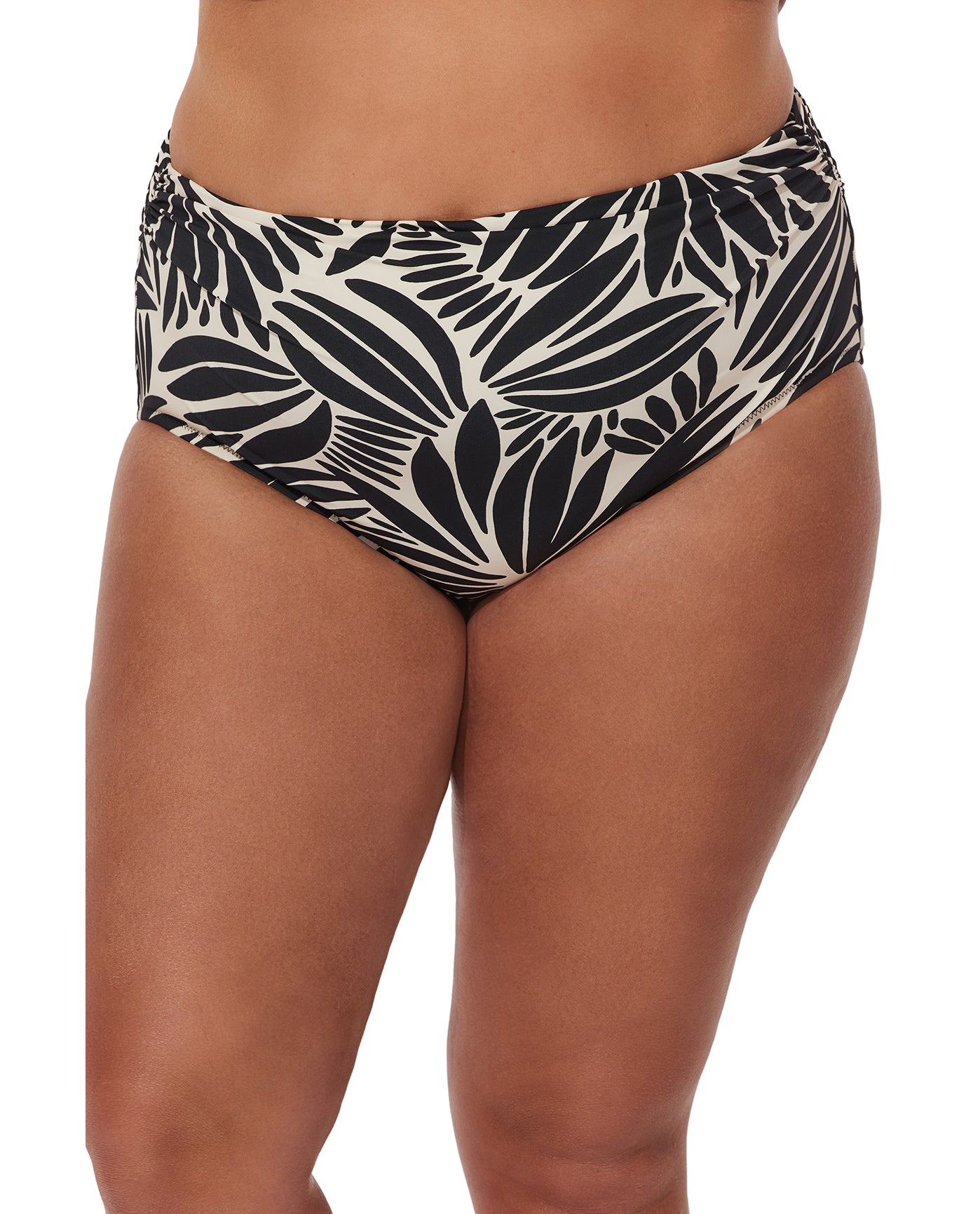 Comeback Plus Size Shirred High Waist Swim Bottom-Blk/wh