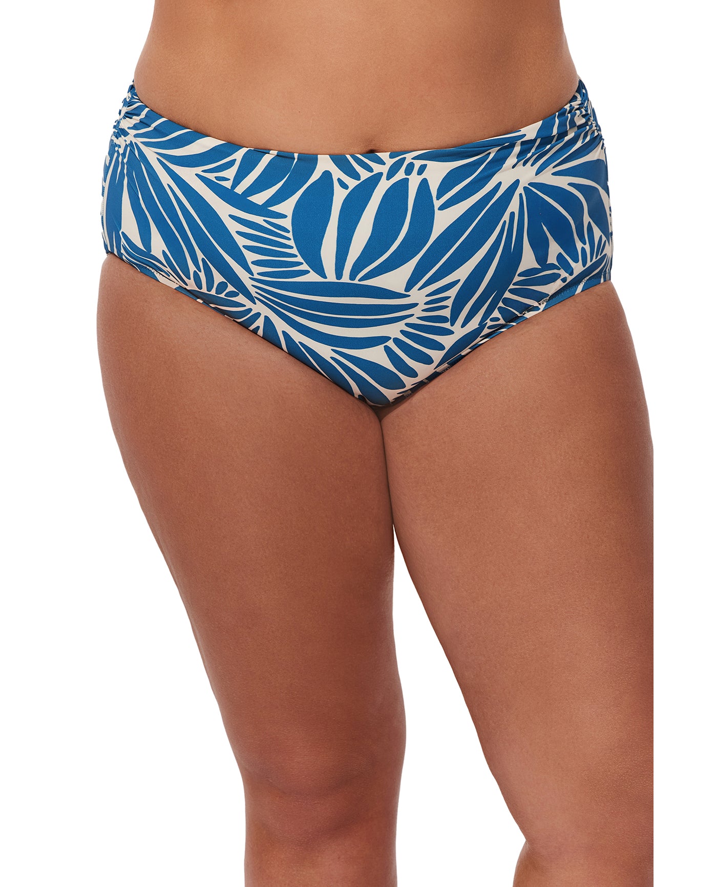 Comeback Plus Size Shirred High Waist Swim Bottom-Petr/whi