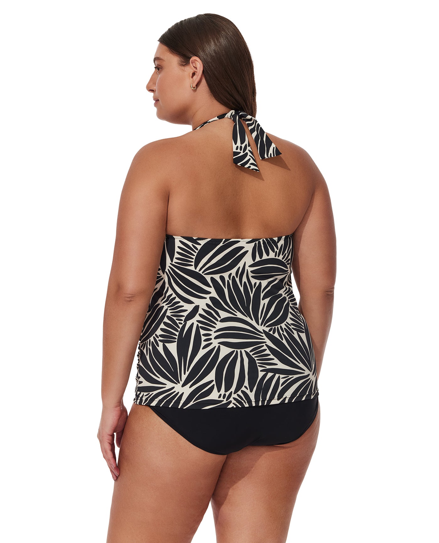Comeback Plus Size Halter Tankini Top -Blk/wh