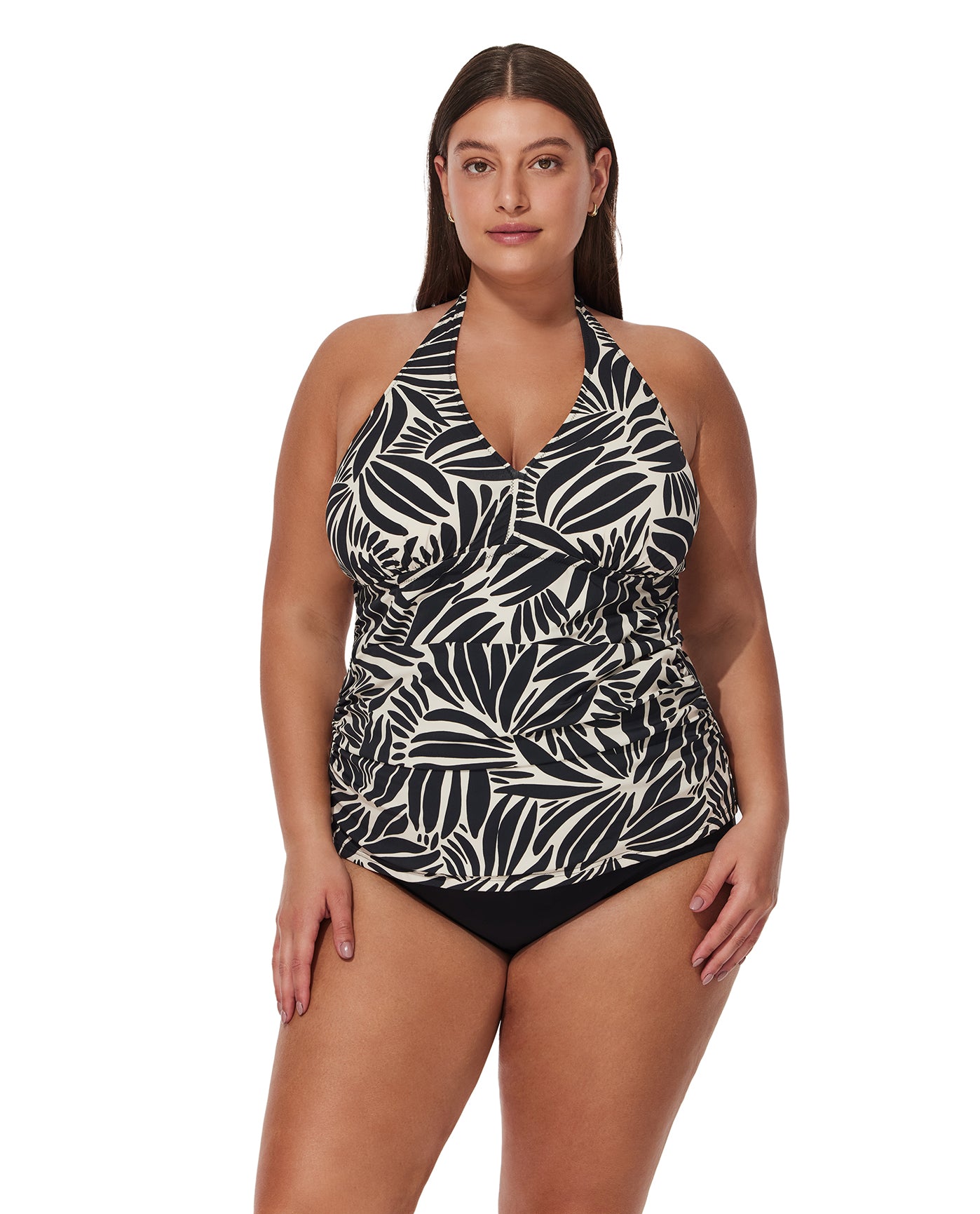 Comeback Plus Size Halter Tankini Top -Blk/wh