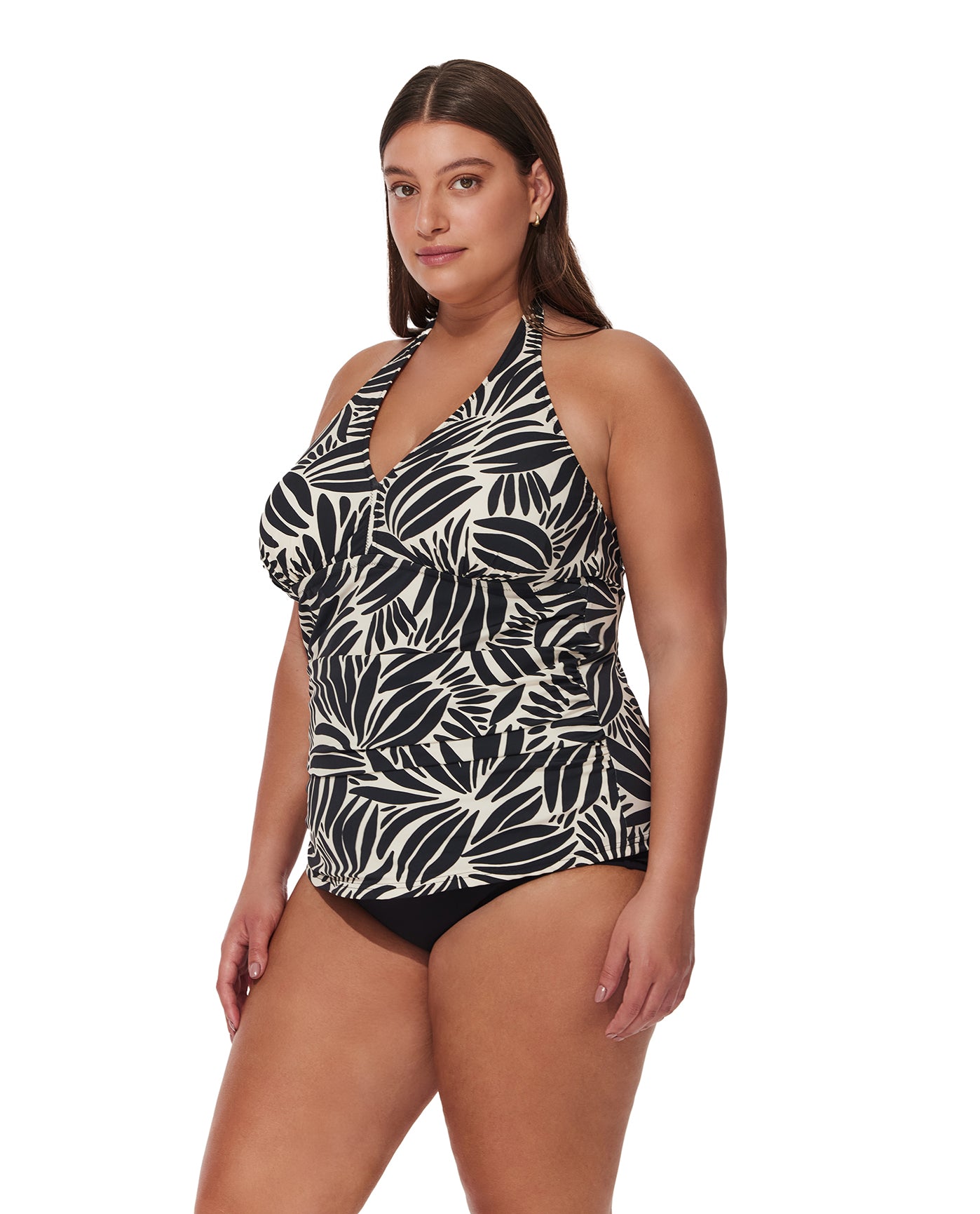 Comeback Plus Size Halter Tankini Top -Blk/wh