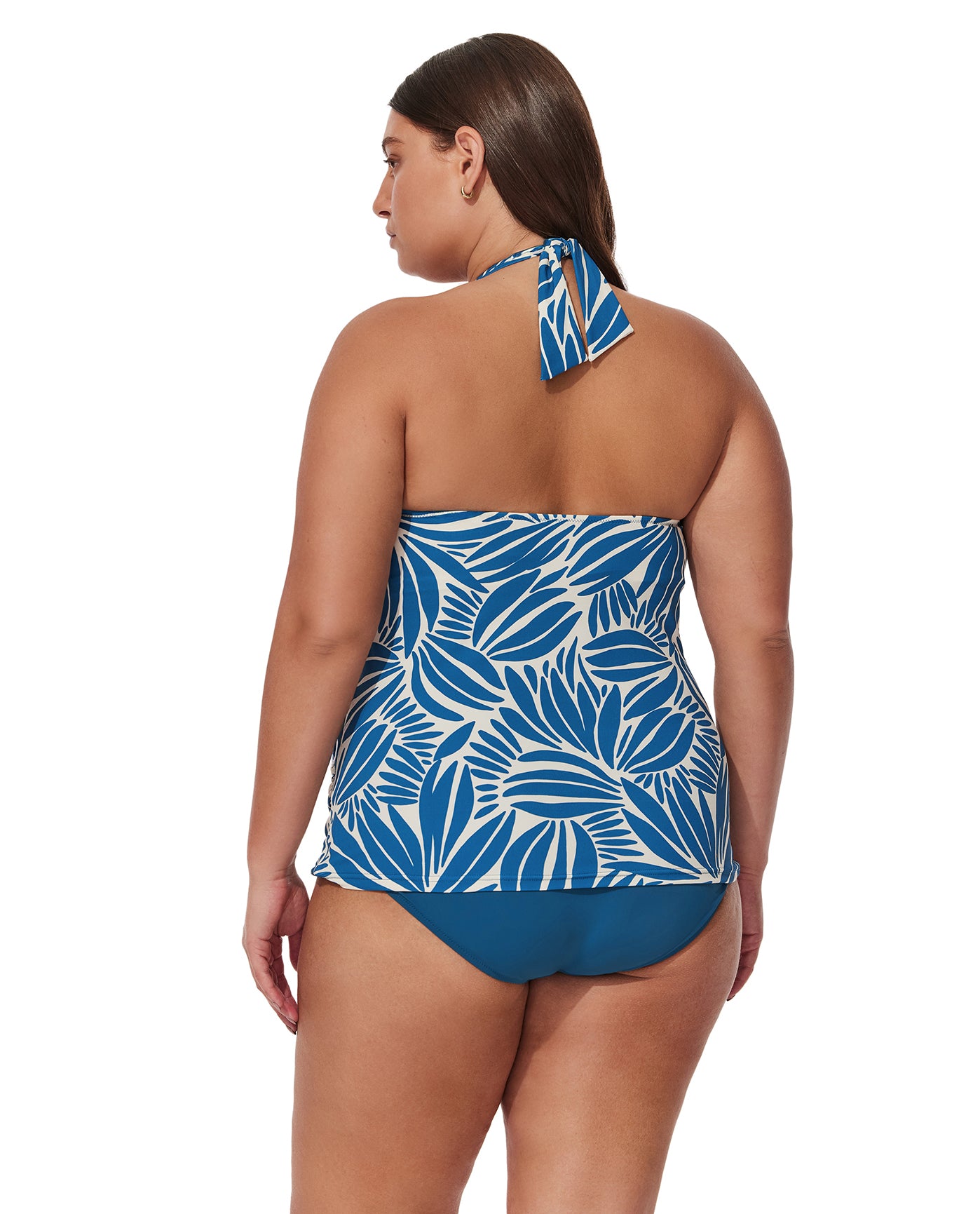 Comeback Plus Size Halter Tankini Top-Petr/whi