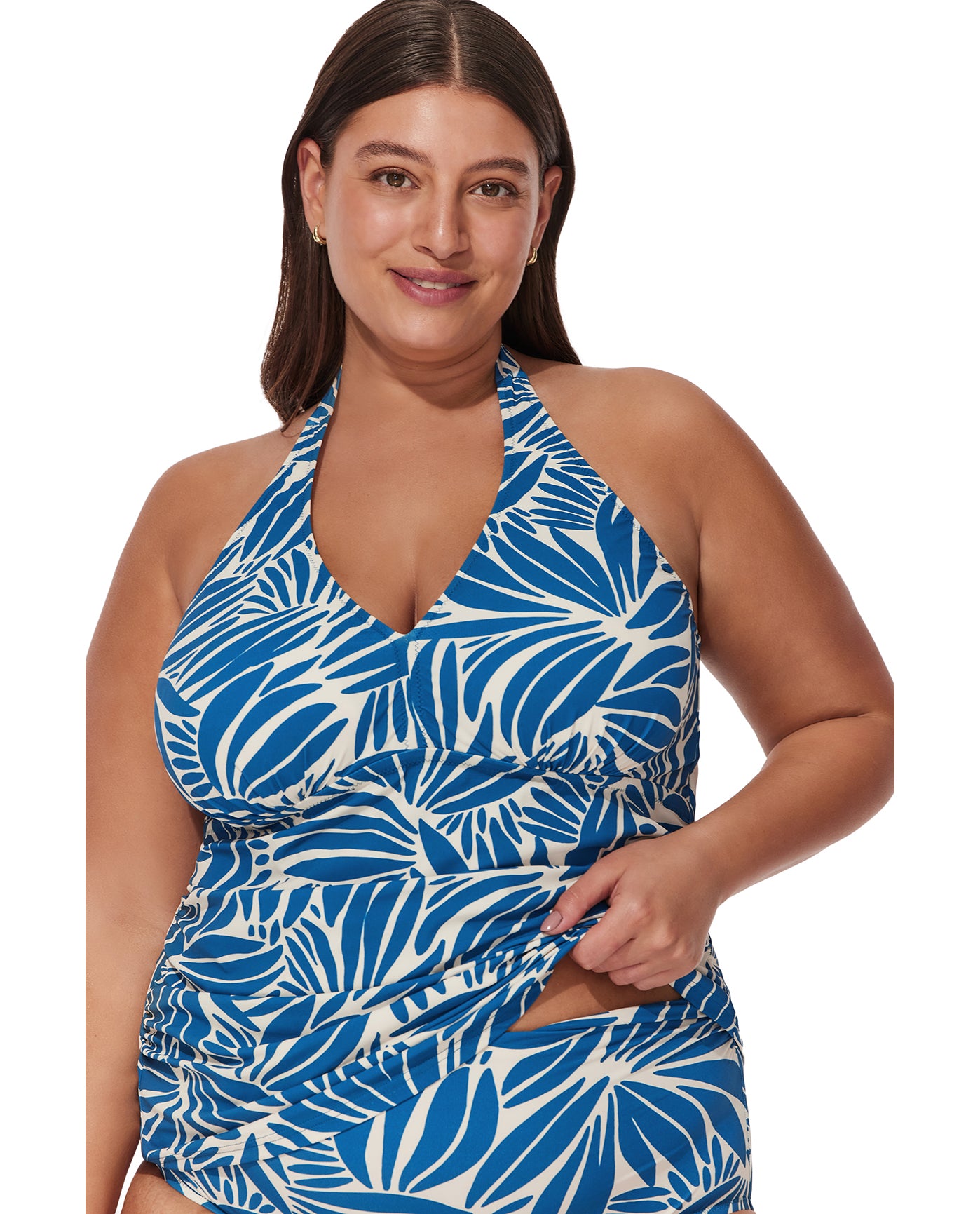 Comeback Plus Size Halter Tankini Top-Petr/whi