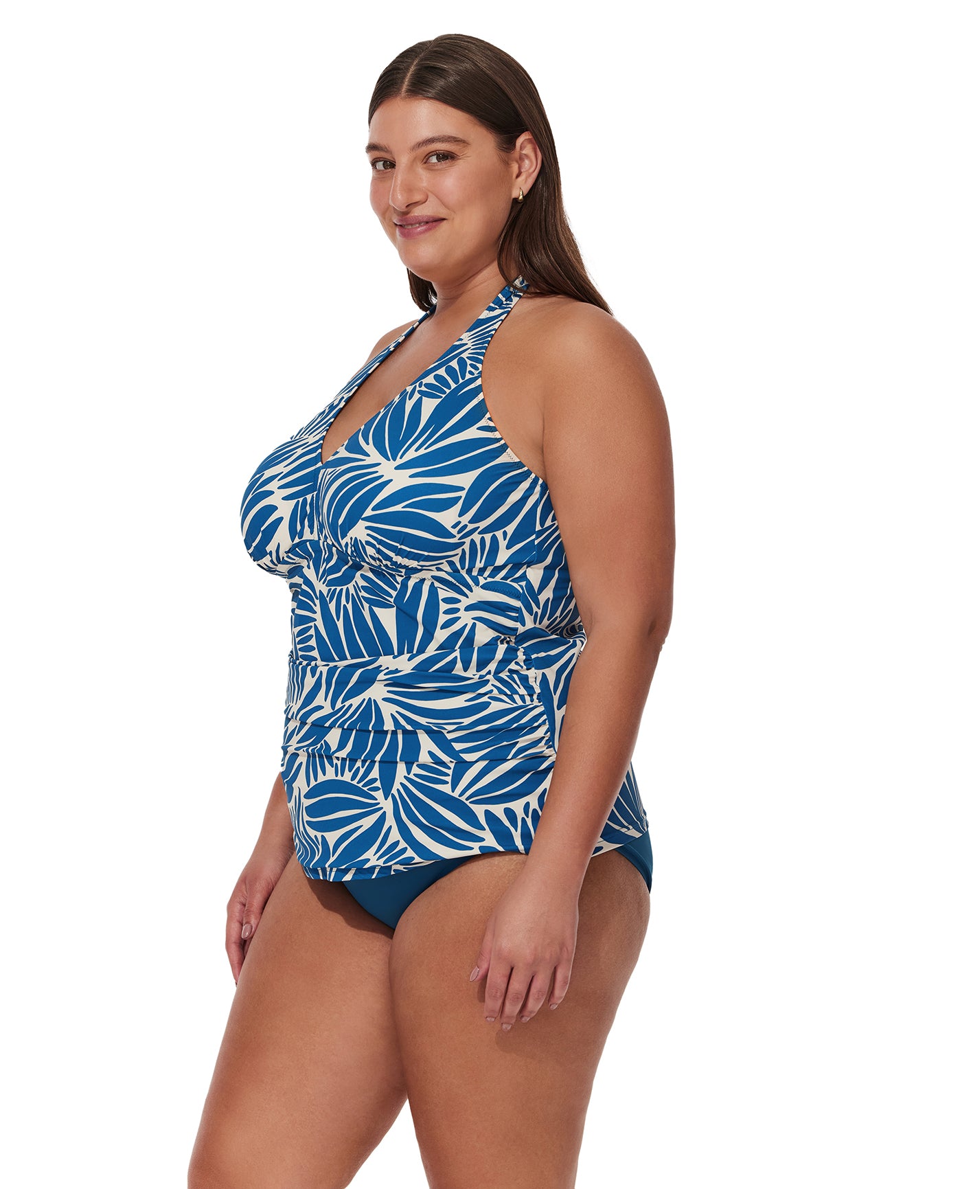 Comeback Plus Size Halter Tankini Top-Petr/whi