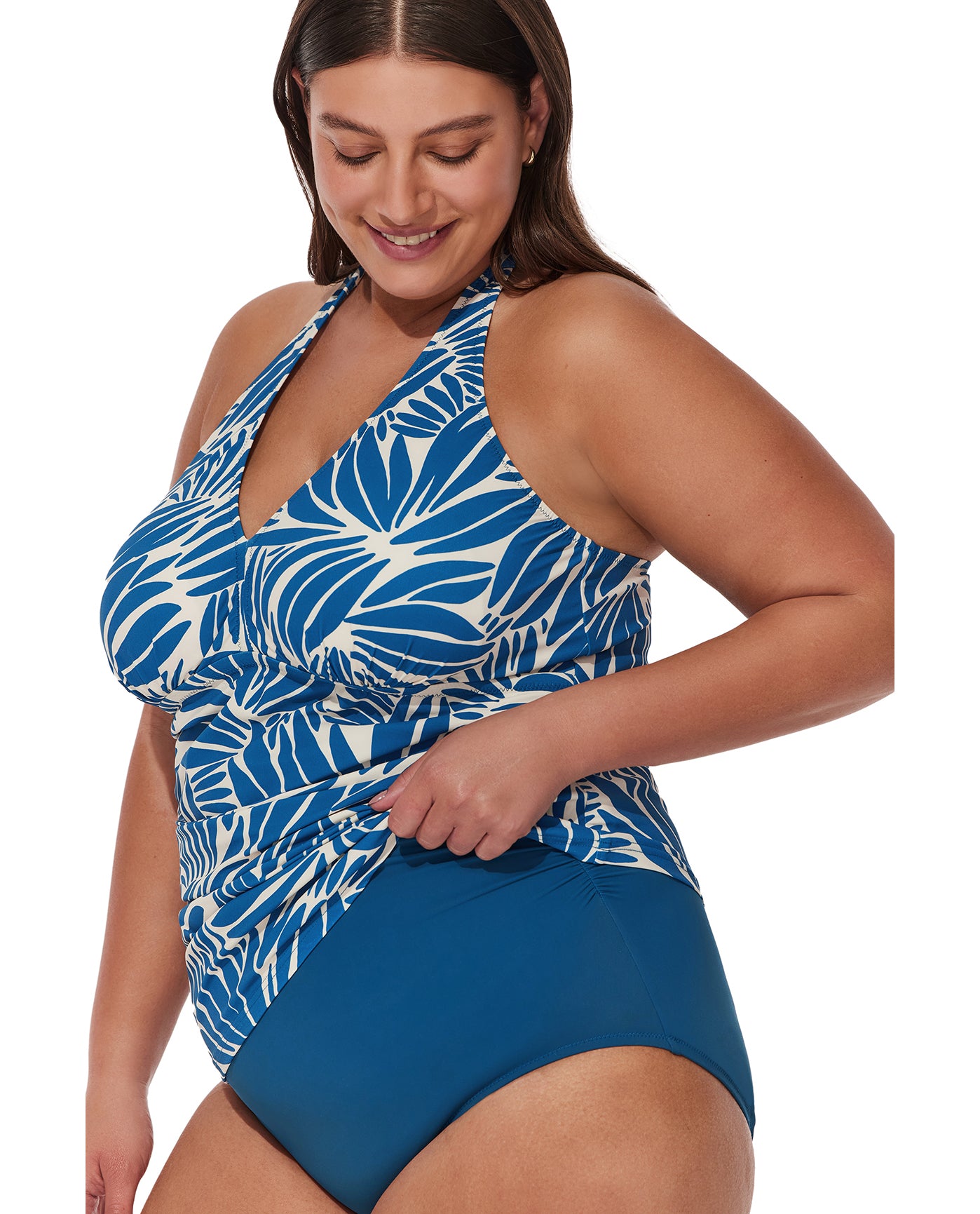 Comeback Plus Size Halter Tankini Top-Petr/whi