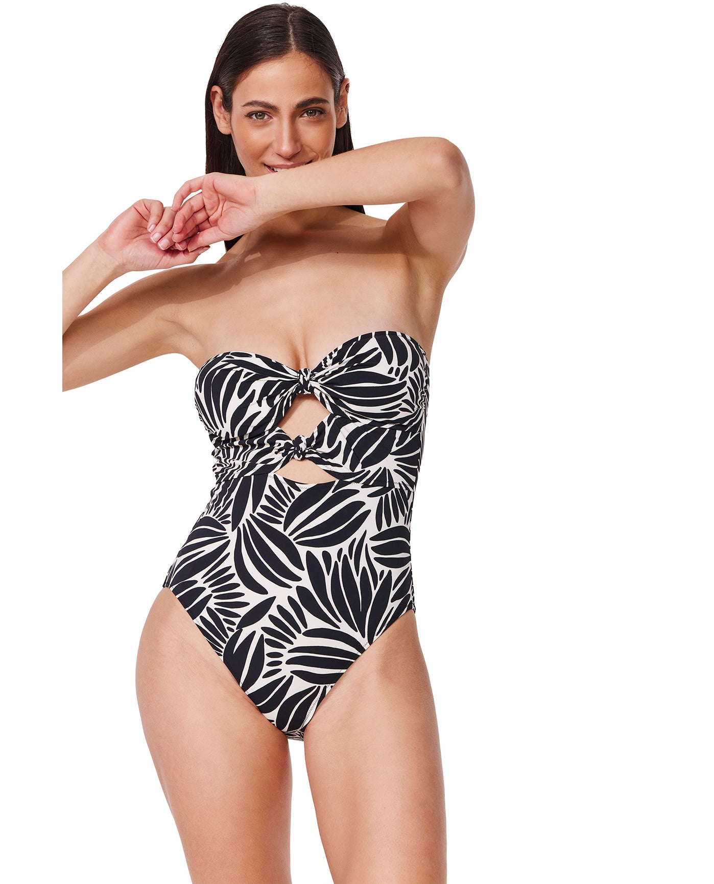 Comeback Cut Out Bandeau One Piece -Blk/wh