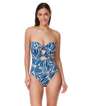 Maillot de bain bandeau à découpes Comeback- Pétrole/blanc