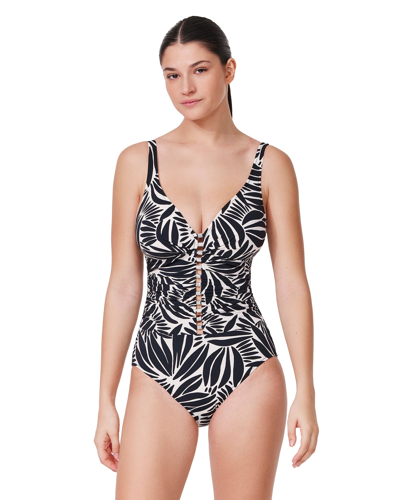 Comeback Deep V Neck D-Cup One Piece-Blk/wh Profile by Gottex