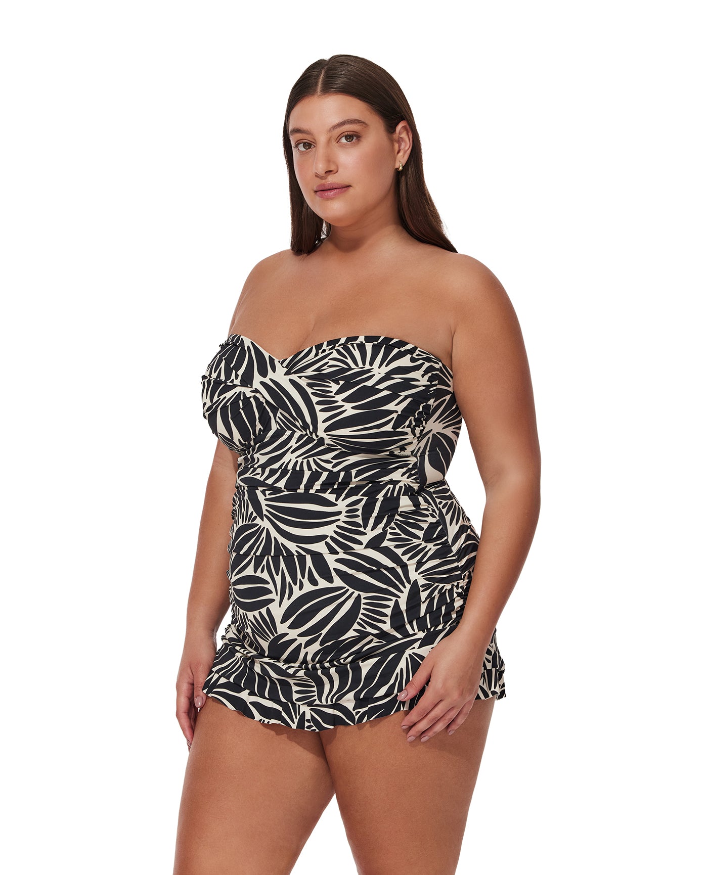 Comeback Plus Size Bandeau Swimdress-Blk/wh