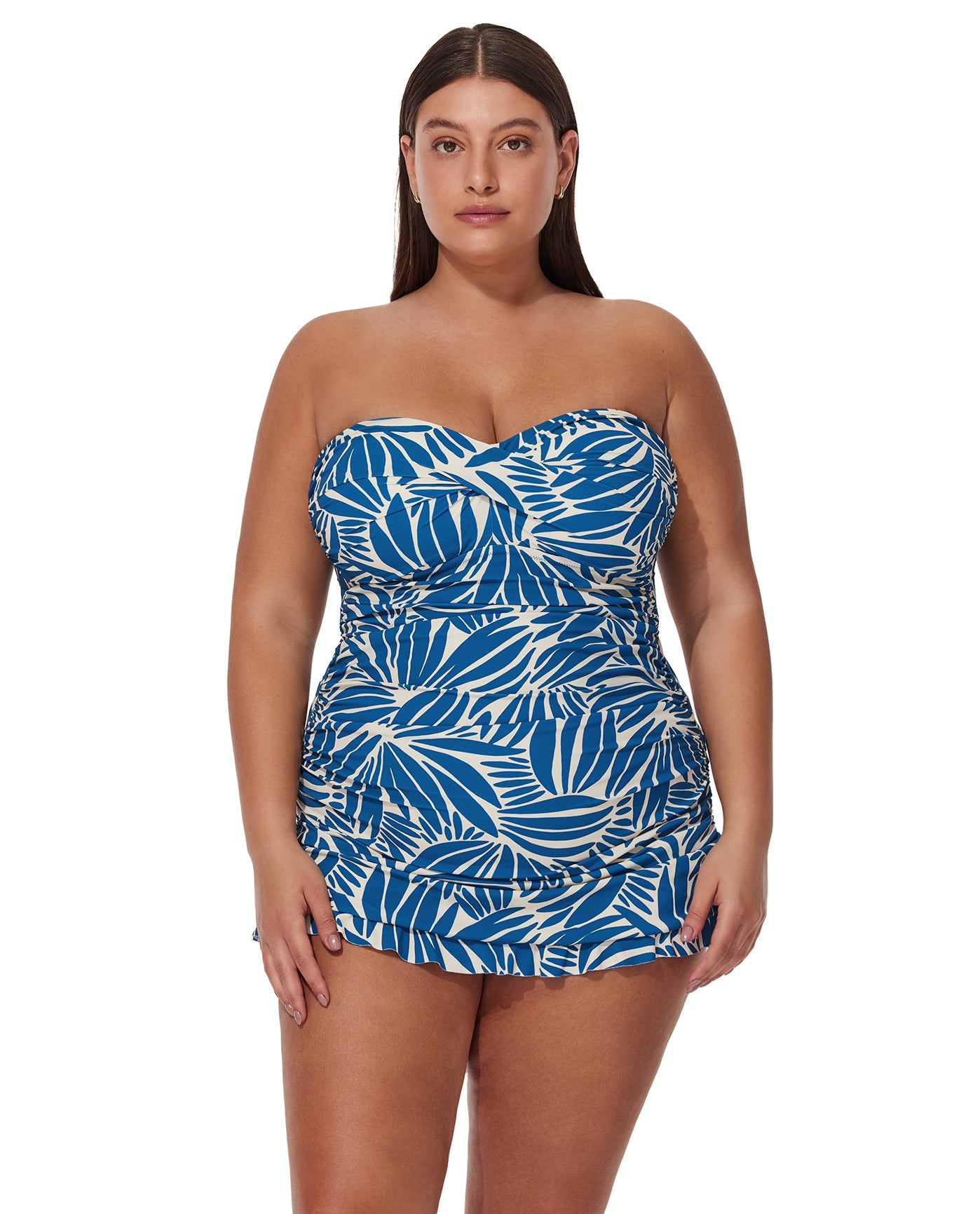 Comeback Plus Size Bandeau Swimdress -Petr/whi