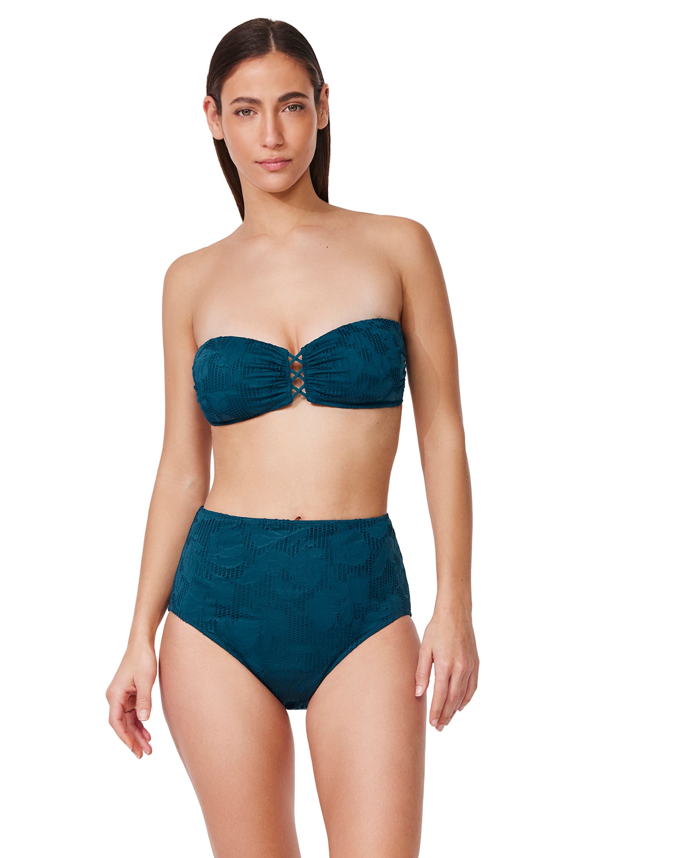 Jolene Textured Bandeau Bikini Top -Petrol