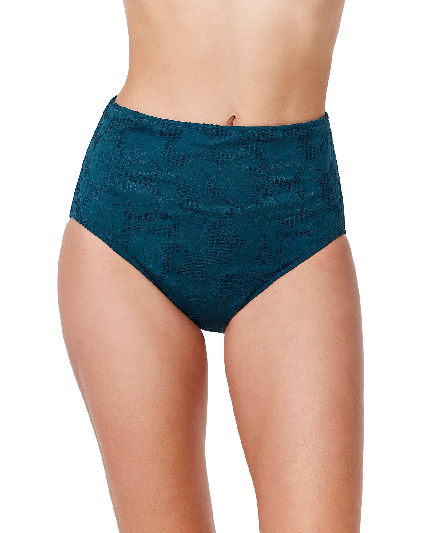 Jolene Textured High Waist Swim Bottom-Petrol