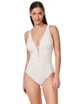 Maillot de bain une pièce texturé à col en V profond Jolene - Crème