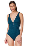 Jolene Textured Deep V Neck One Piece -Petrol