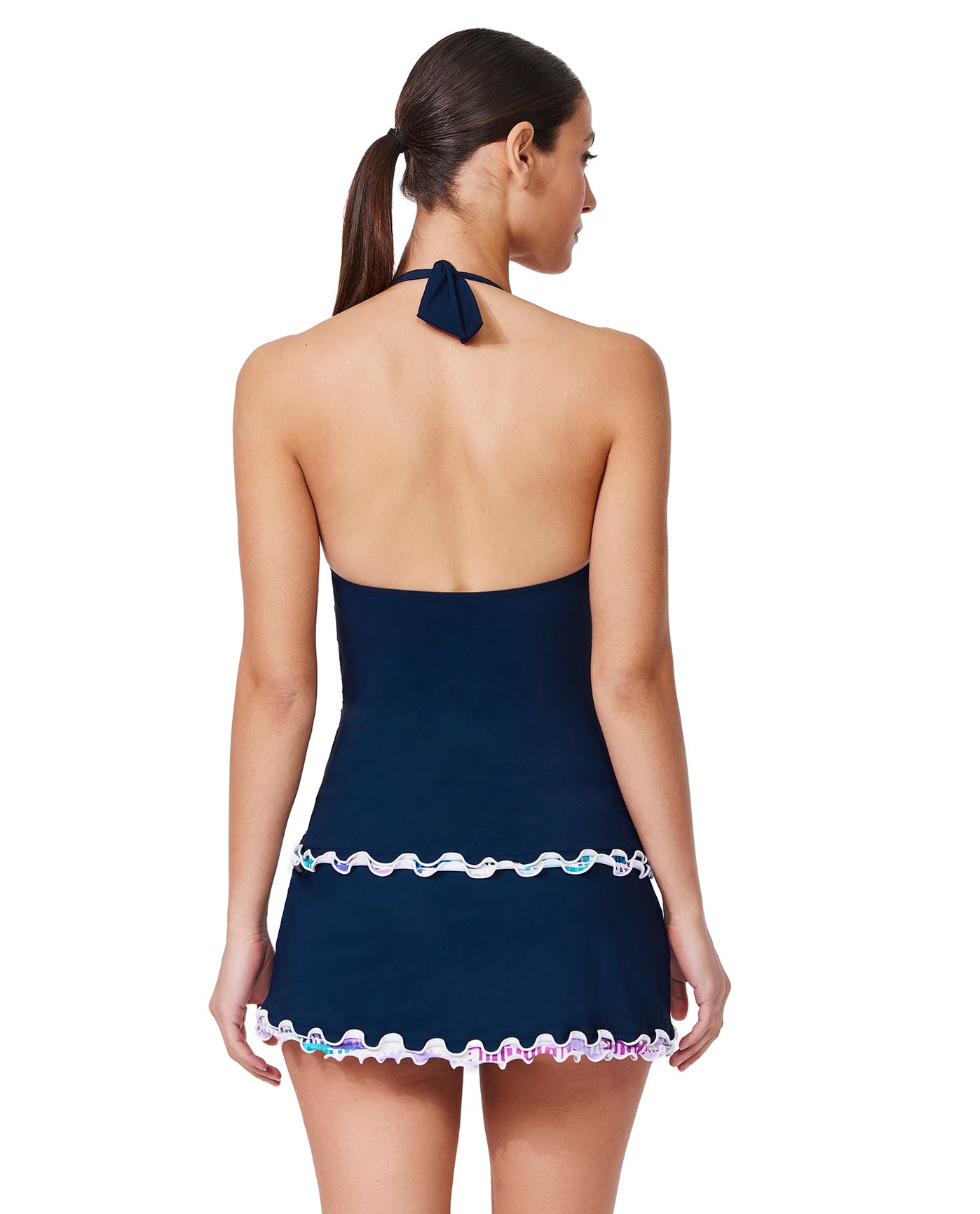 Canva Tricolore Halter Tankini Top-Navy