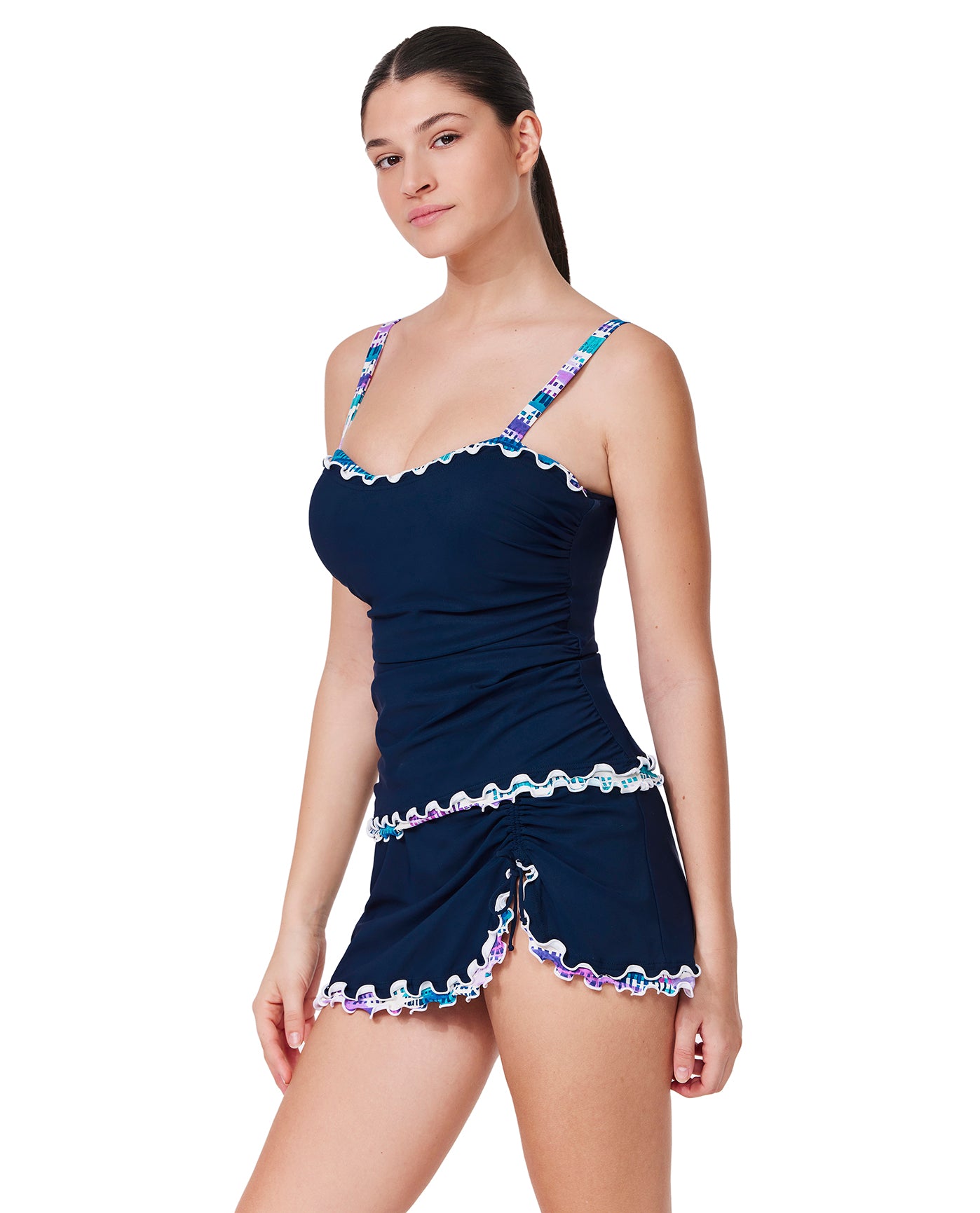 Canva Tricolore D-Cup Tankini Top-Navy