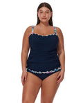 Canva Plus Size Shirred Underwire Tankini Top-Navy