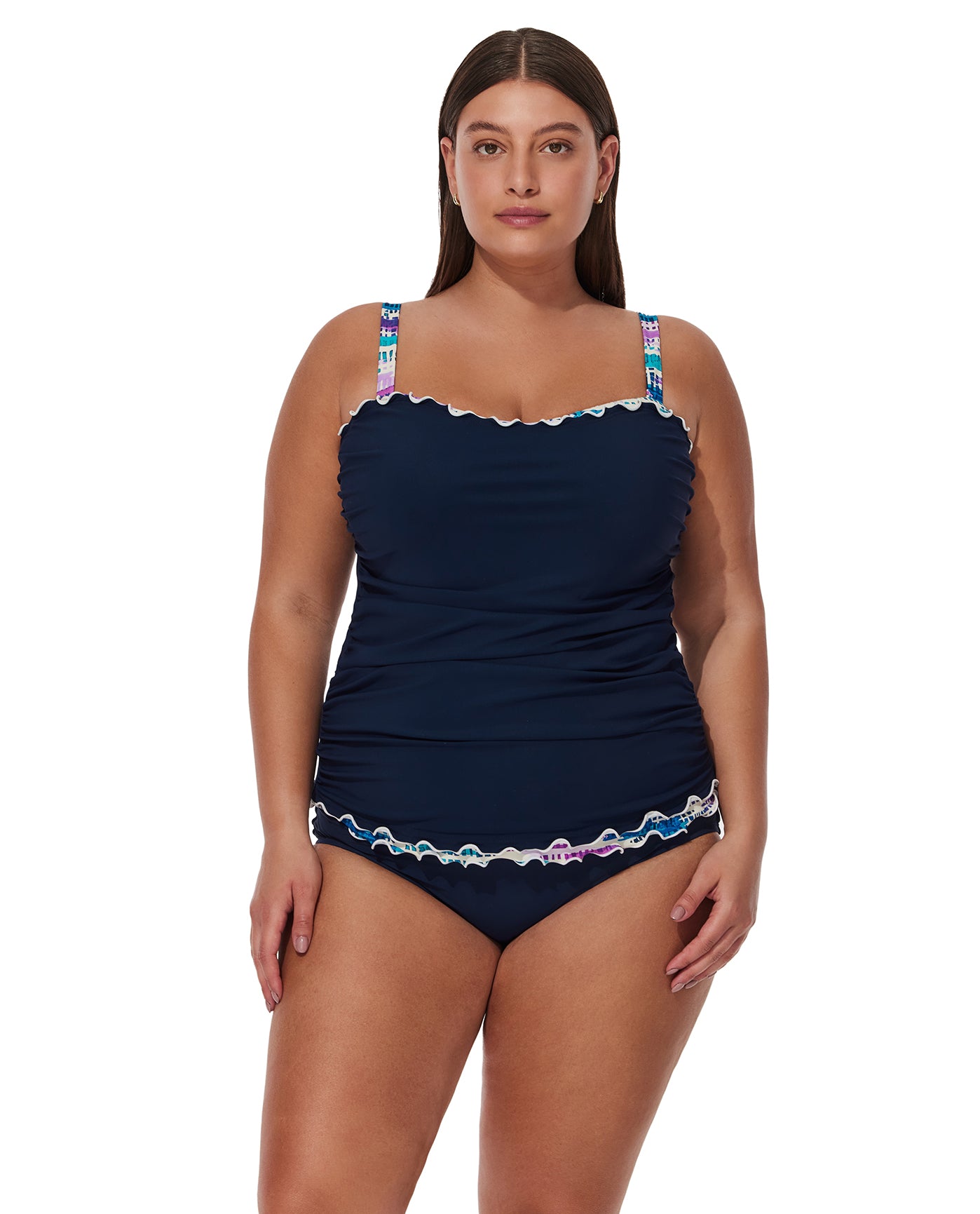 Canva Plus Size Shirred Underwire Tankini Top-Navy