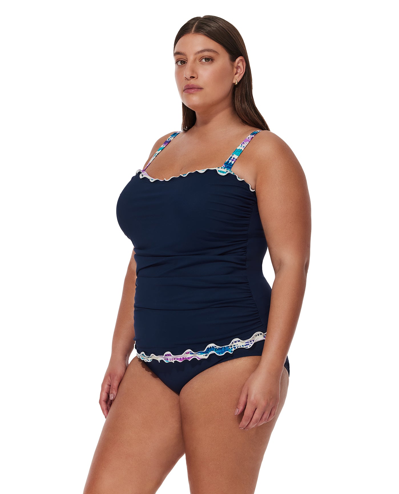Canva Plus Size Shirred Underwire Tankini Top-Navy