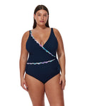 Canva Plus Size Tricolore V Neck Surplice One Piece-Navy