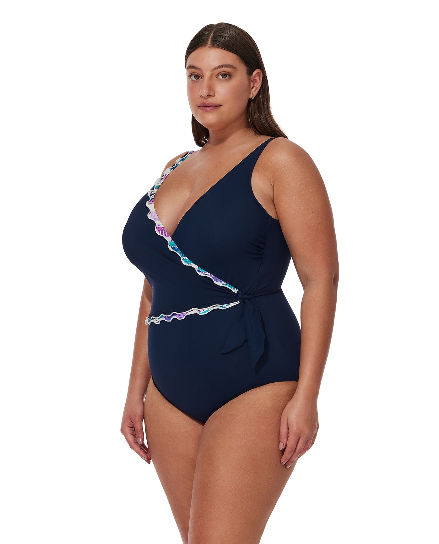 Canva Plus Size Tricolore V Neck Surplice One Piece-Navy