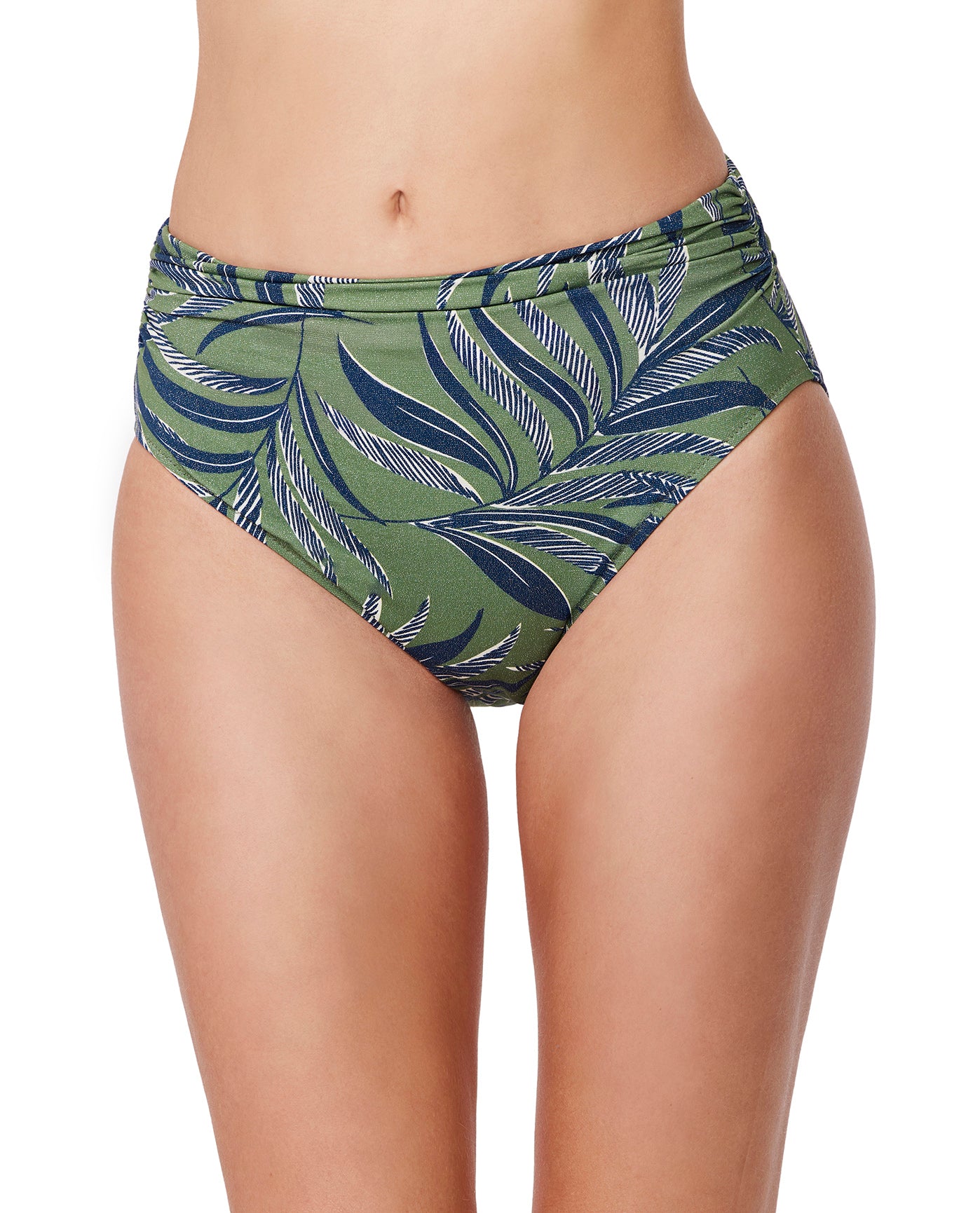 La Palm Shirred High Waist Swim Bottom-Dusk green