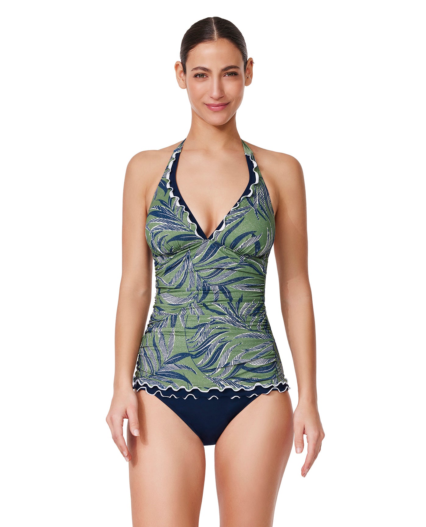 Palmita Halter Tankini Top -Dusk green