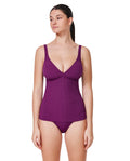 Medina Textured V Neck D-Cup Tankini Top-Wine